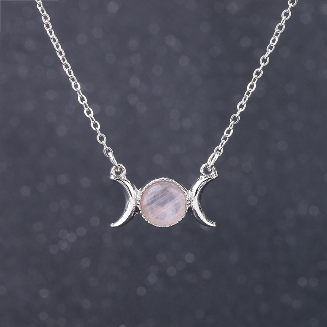 Natural  Crescent Moon Solar Stone Pendant Necklace