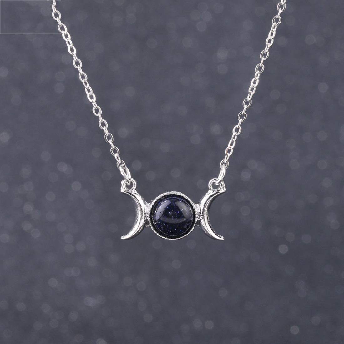 Natural  Crescent Moon Solar Stone Pendant Necklace