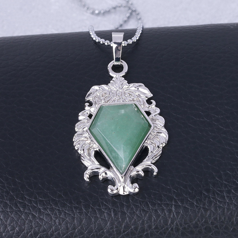 Silver Alloy Natural Faceted Diamond Gemstone Mirror Pendant