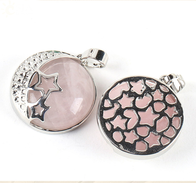Natural Gemstones Moon and Star Healing Crystal Chakra Pendant