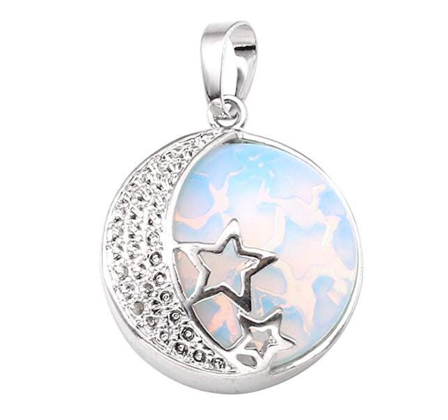 Natural Gemstones Moon and Star Healing Crystal Chakra Pendant