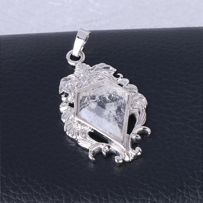 Silver Alloy Natural Faceted Diamond Gemstone Mirror Pendant