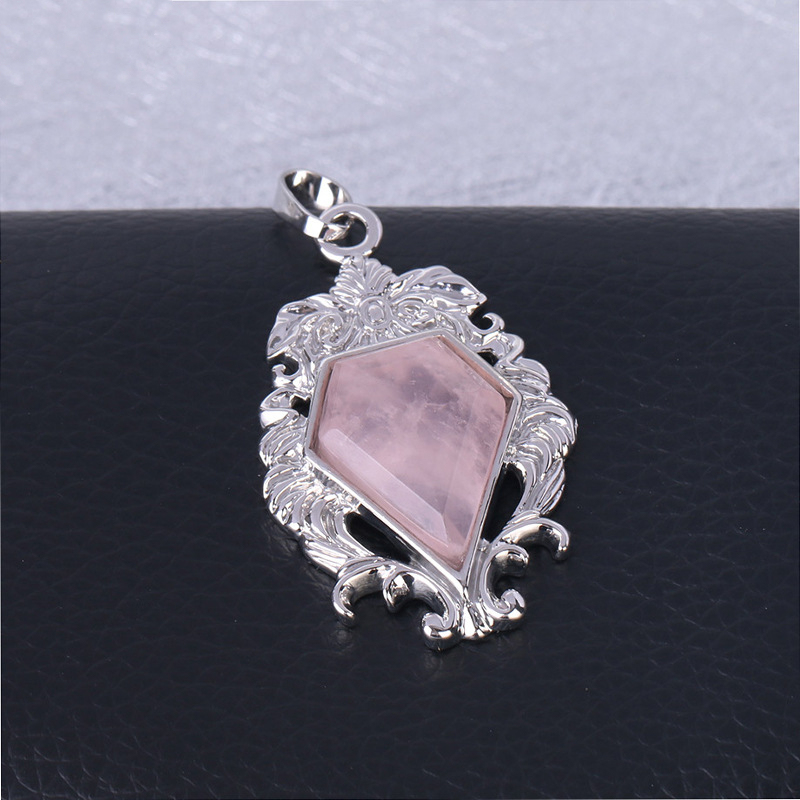 Silver Alloy Natural Faceted Diamond Gemstone Mirror Pendant
