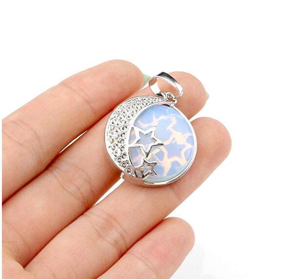 Natural Gemstones Moon and Star Healing Crystal Chakra Pendant