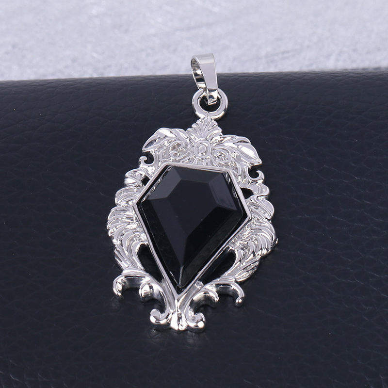 Silver Alloy Natural Faceted Diamond Gemstone Mirror Pendant