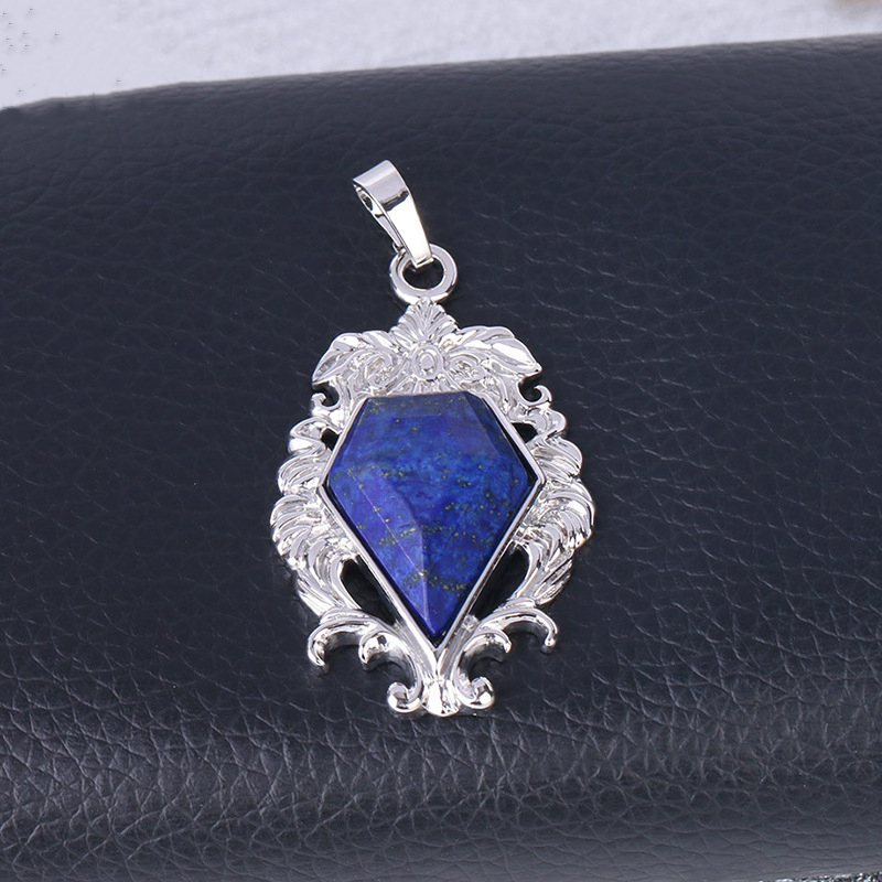 Silver Alloy Natural Faceted Diamond Gemstone Mirror Pendant