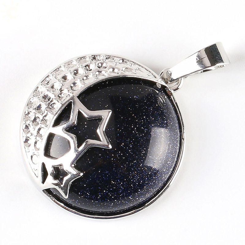 Natural Gemstones Moon and Star Healing Crystal Chakra Pendant