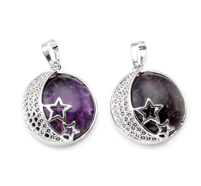 Natural Gemstones Moon and Star Healing Crystal Chakra Pendant