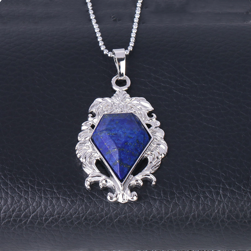 Silver Alloy Natural Faceted Diamond Gemstone Mirror Pendant