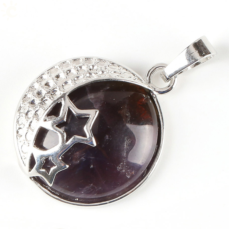 Natural Gemstones Moon and Star Healing Crystal Chakra Pendant