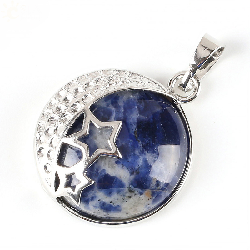 Natural Gemstones Moon and Star Healing Crystal Chakra Pendant