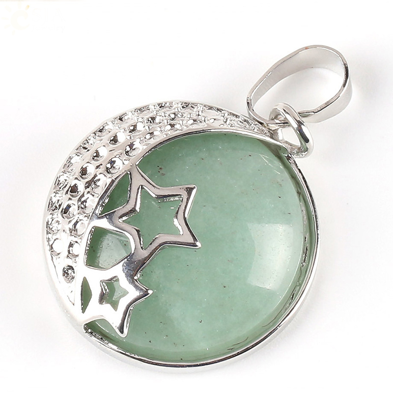 Natural Gemstones Moon and Star Healing Crystal Chakra Pendant