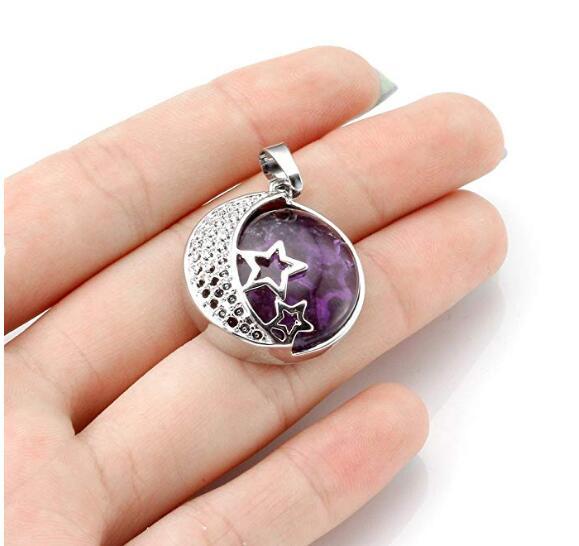 Natural Gemstones Moon and Star Healing Crystal Chakra Pendant