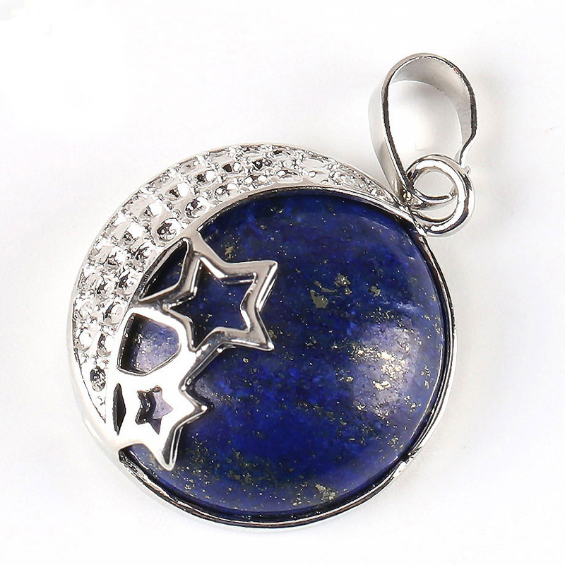 Natural Gemstones Moon and Star Healing Crystal Chakra Pendant