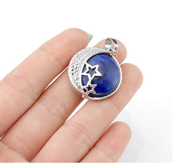 Natural Gemstones Moon and Star Healing Crystal Chakra Pendant
