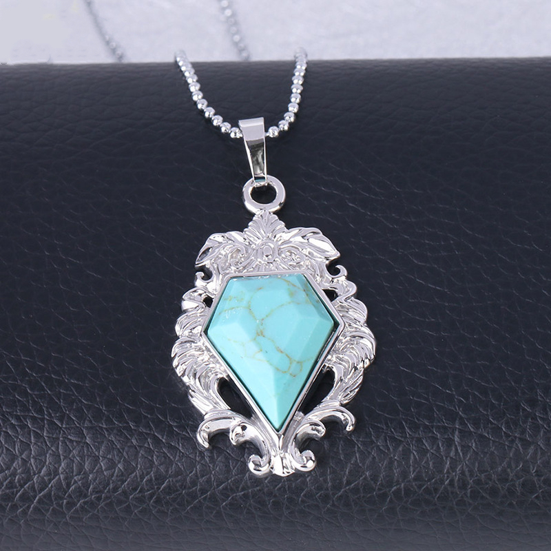 Silver Alloy Natural Faceted Diamond Gemstone Mirror Pendant