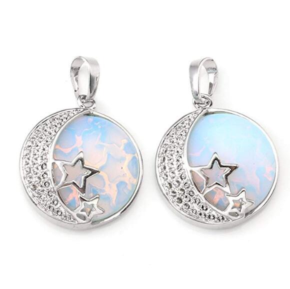 Natural Gemstones Moon and Star Healing Crystal Chakra Pendant