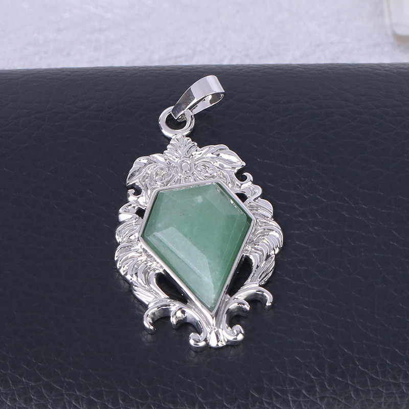 Silver Alloy Natural Faceted Diamond Gemstone Mirror Pendant