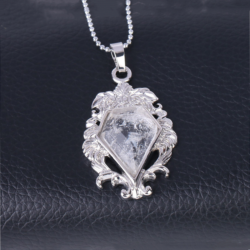 Silver Alloy Natural Faceted Diamond Gemstone Mirror Pendant