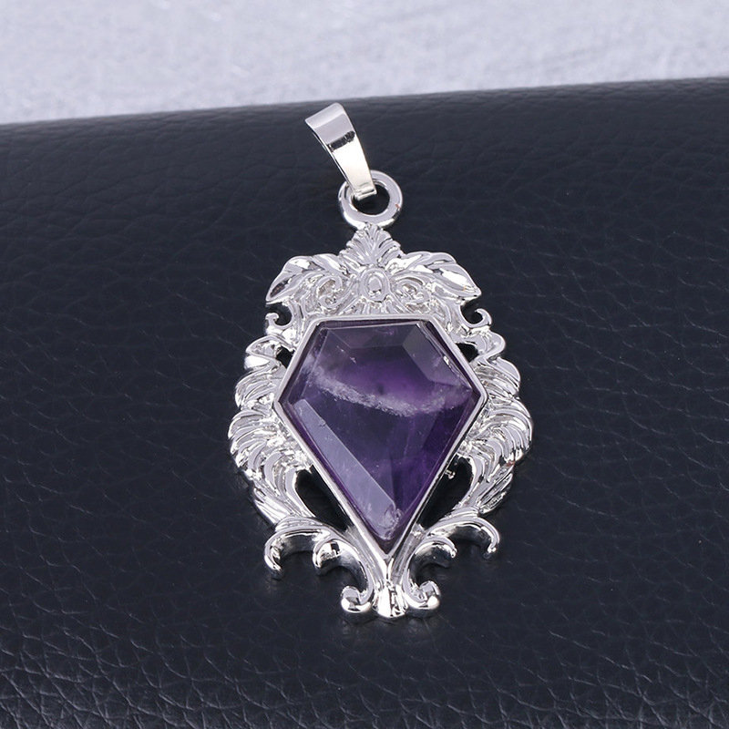 Silver Alloy Natural Faceted Diamond Gemstone Mirror Pendant