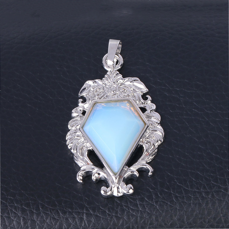 Silver Alloy Natural Faceted Diamond Gemstone Mirror Pendant