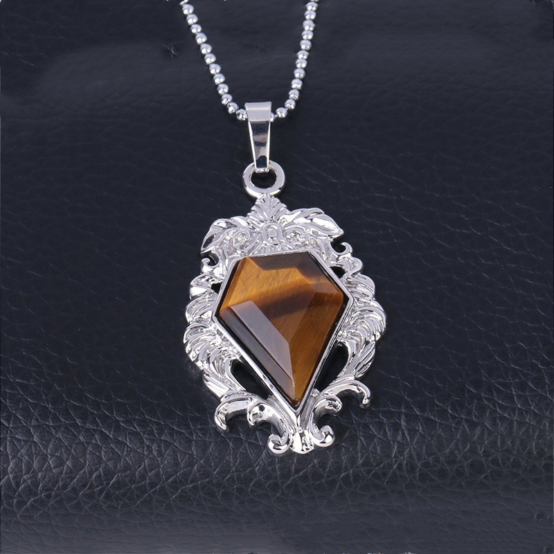 Silver Alloy Natural Faceted Diamond Gemstone Mirror Pendant