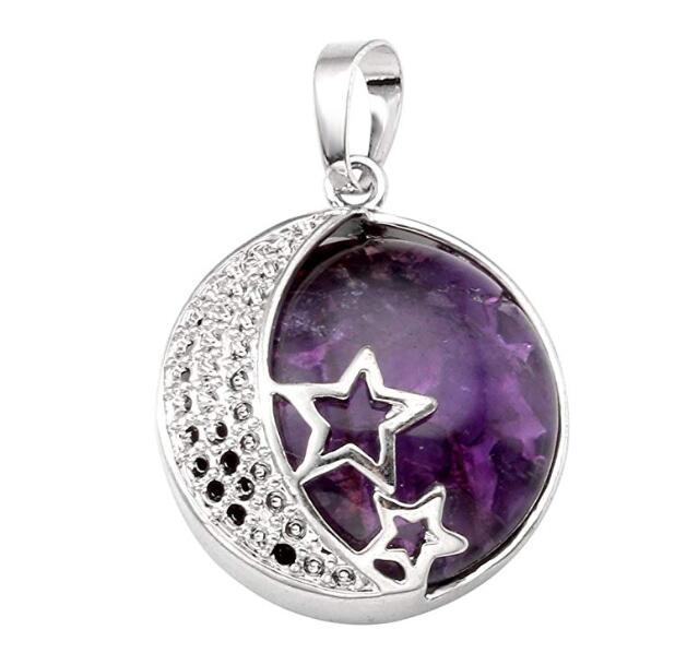 Natural Gemstones Moon and Star Healing Crystal Chakra Pendant