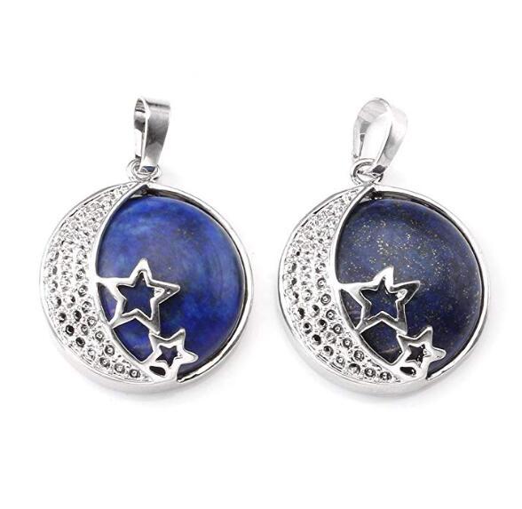 Natural Gemstones Moon and Star Healing Crystal Chakra Pendant