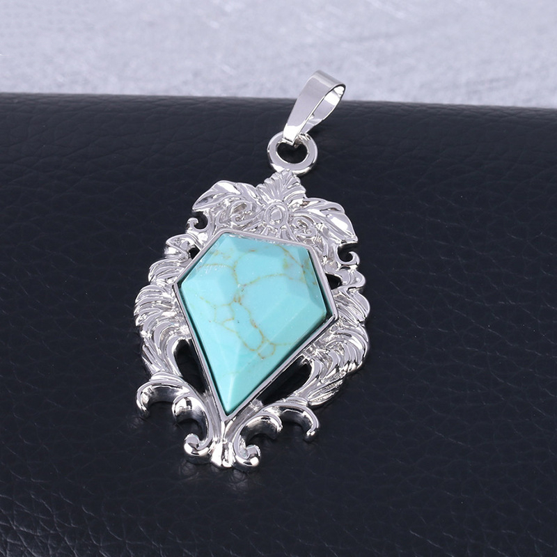 Silver Alloy Natural Faceted Diamond Gemstone Mirror Pendant