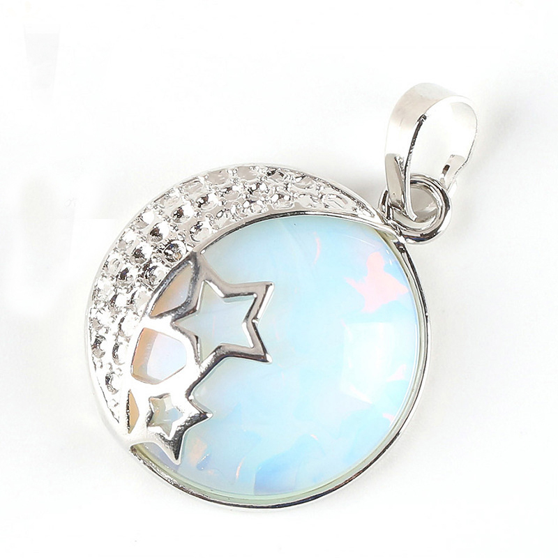 Natural Gemstones Moon and Star Healing Crystal Chakra Pendant
