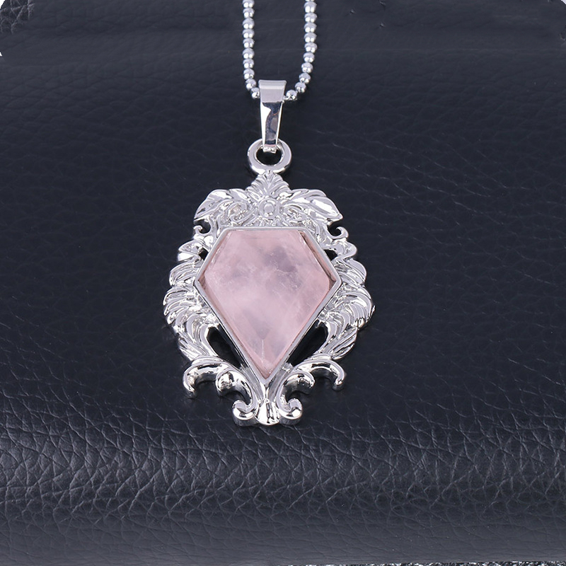 Silver Alloy Natural Faceted Diamond Gemstone Mirror Pendant