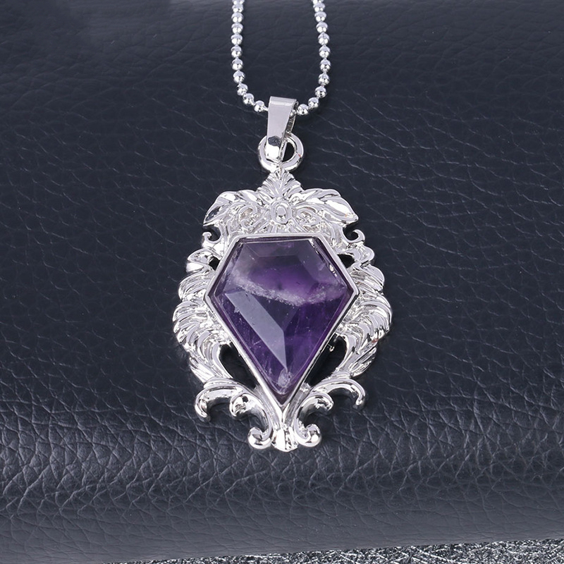 Silver Alloy Natural Faceted Diamond Gemstone Mirror Pendant