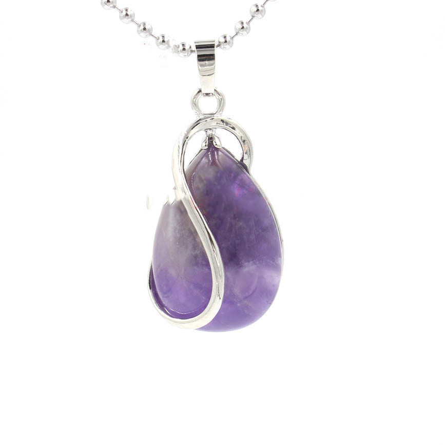 Natural Gemstone Waterdrop Steel Stainess Chakra Charms Pendant