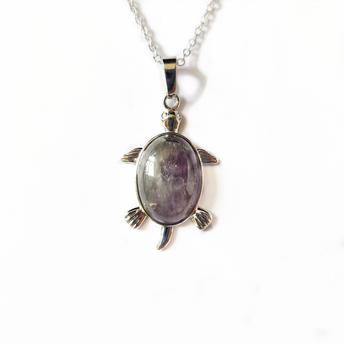 Silver  Natural Gemstone Tortoise Charms Pendant