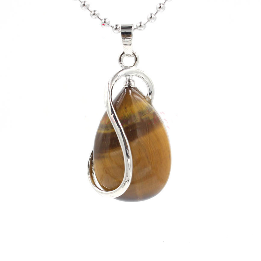 Natural Gemstone Waterdrop Steel Stainess Chakra Charms Pendant