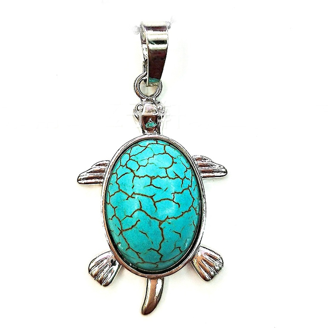 Silver  Natural Gemstone Tortoise Charms Pendant