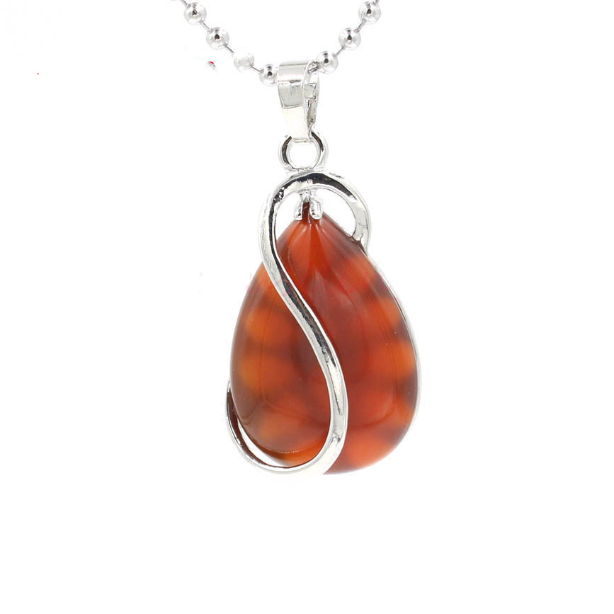 Natural Gemstone Waterdrop Steel Stainess Chakra Charms Pendant