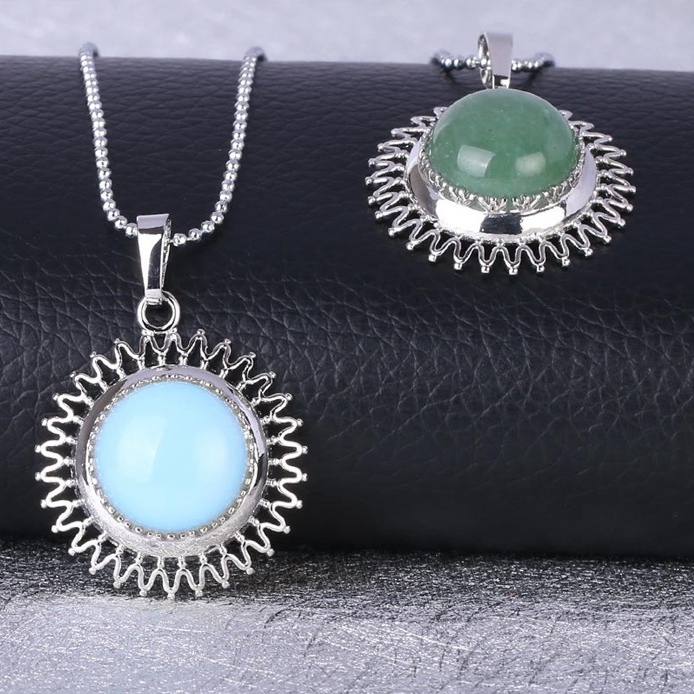 Natural Round Gemstone Sunflower & Chrysanthemum Stone Pendant