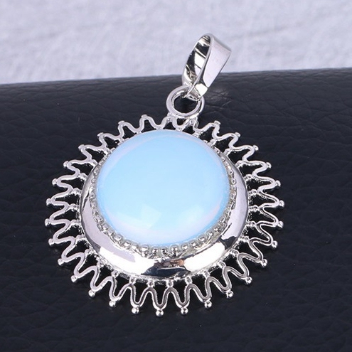 Natural Round Gemstone Sunflower & Chrysanthemum Stone Pendant