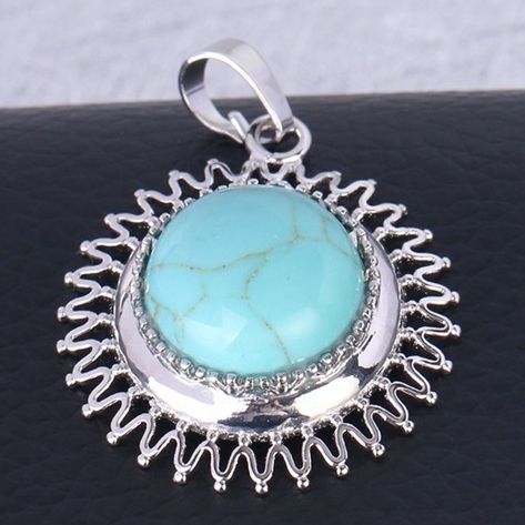 Natural Round Gemstone Sunflower & Chrysanthemum Stone Pendant