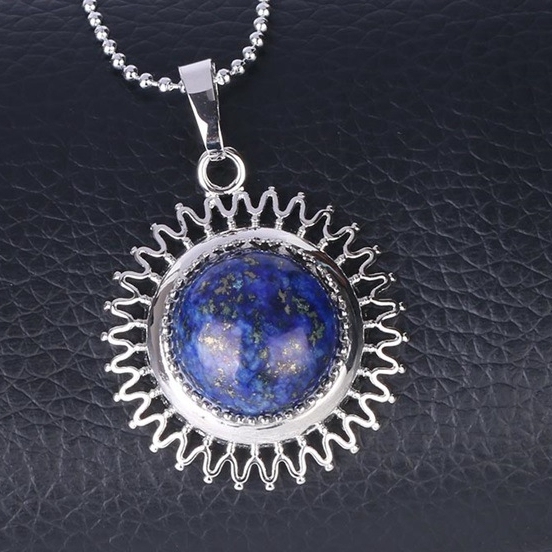 Natural Round Gemstone Sunflower & Chrysanthemum Stone Pendant