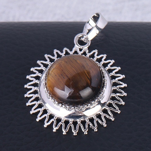 Natural Round Gemstone Sunflower & Chrysanthemum Stone Pendant