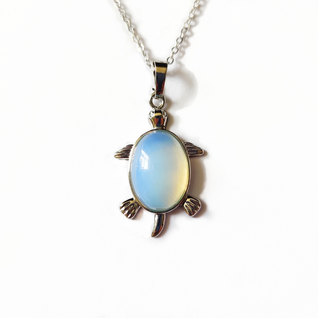 Silver  Natural Gemstone Tortoise Charms Pendant