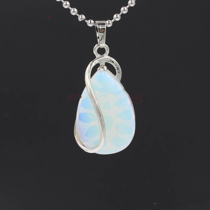 Natural Gemstone Waterdrop Steel Stainess Chakra Charms Pendant