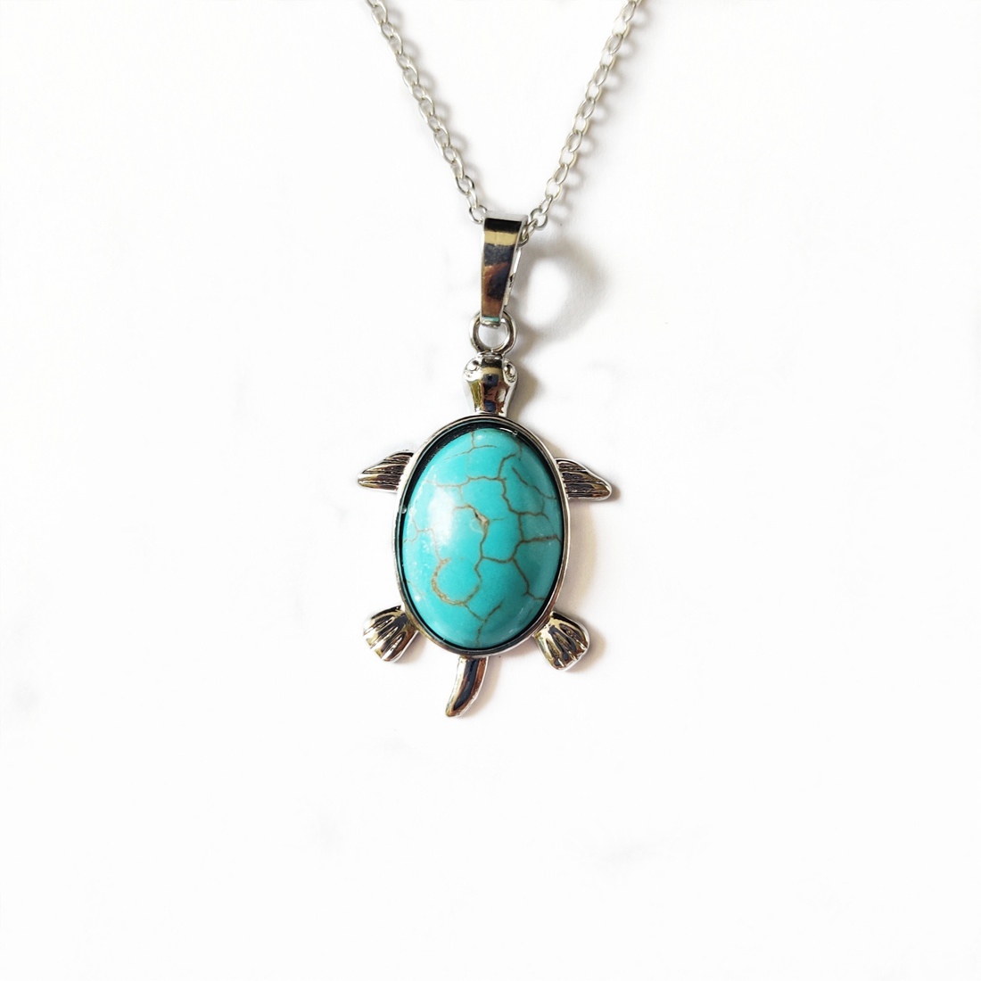 Silver  Natural Gemstone Tortoise Charms Pendant