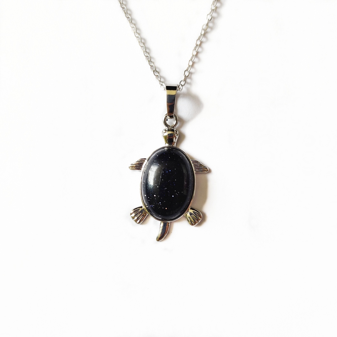 Silver  Natural Gemstone Tortoise Charms Pendant