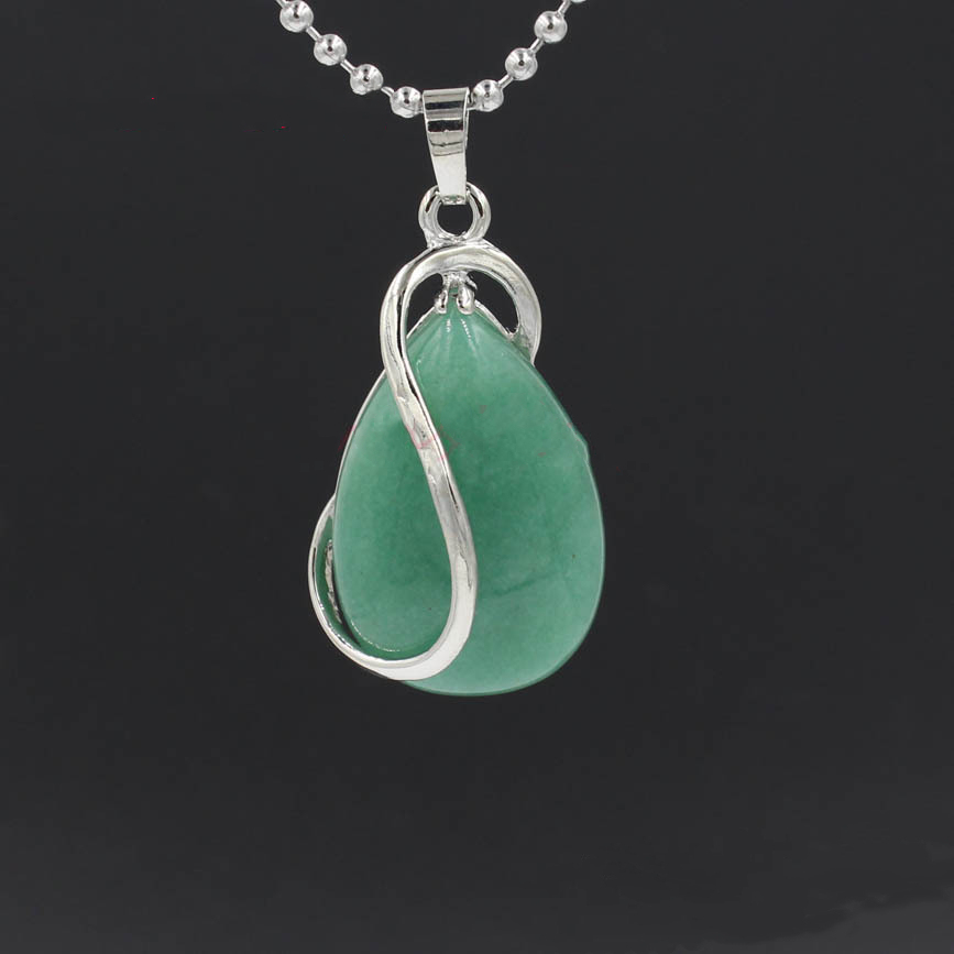 Natural Gemstone Waterdrop Steel Stainess Chakra Charms Pendant