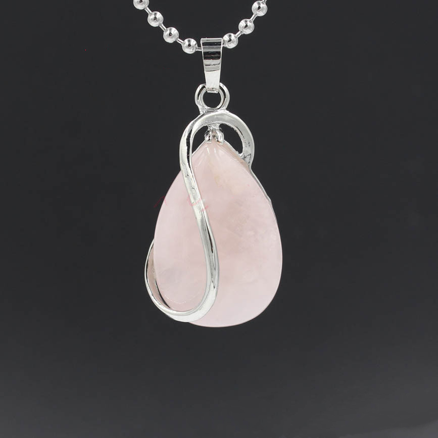 Natural Gemstone Waterdrop Steel Stainess Chakra Charms Pendant