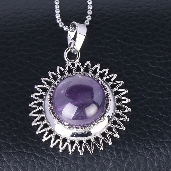 Natural Round Gemstone Sunflower & Chrysanthemum Stone Pendant
