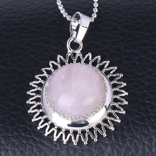 Natural Round Gemstone Sunflower & Chrysanthemum Stone Pendant